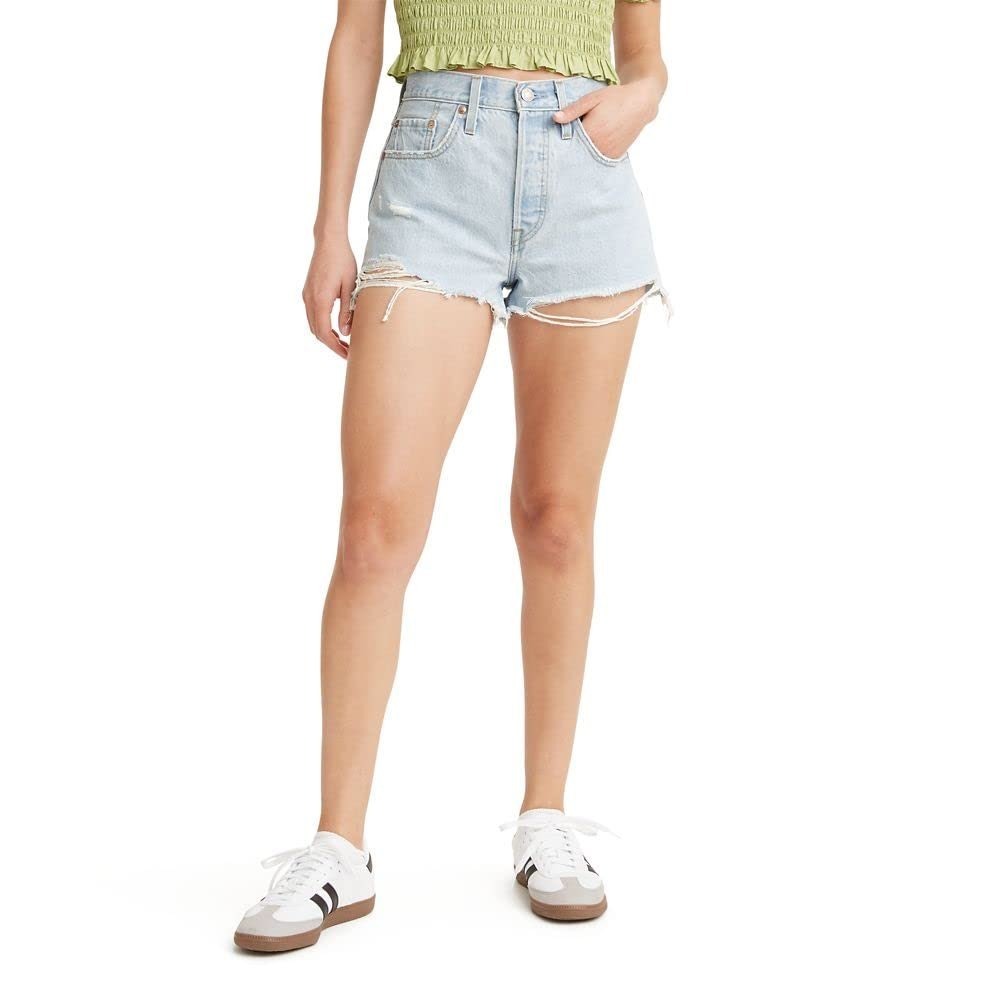 NWOT Levi's 501 High Rise Denim Shorts Light Wash Distressed Raw Hem -‎ 24